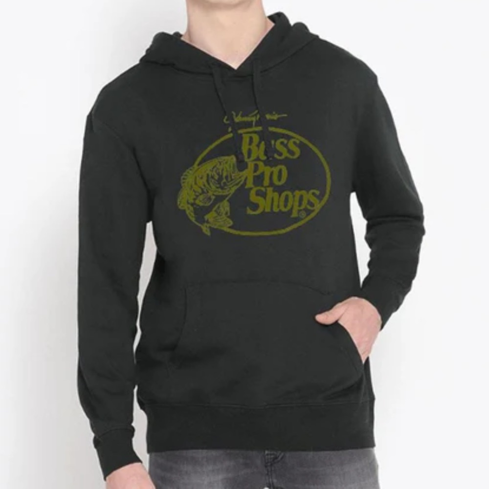 Bass Pro Shops Logo Hoodie Gray Pullover XXL Outdoor Graphic Sweatshirt